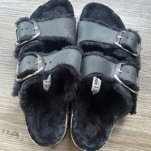 Birkenstock Black Furry Sandals